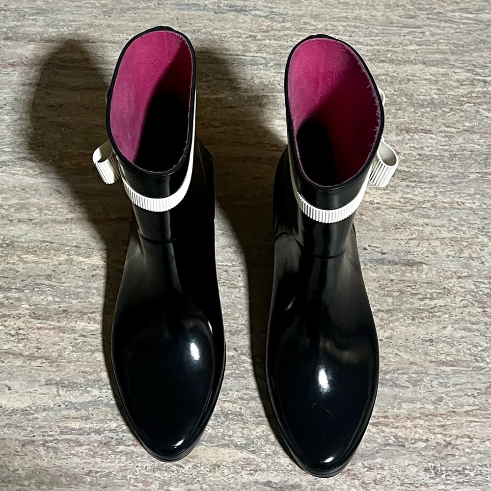 Kate Spade ♠️ Women’s Black and White Ankle Rain Heeled Rubber/ Rain Boots